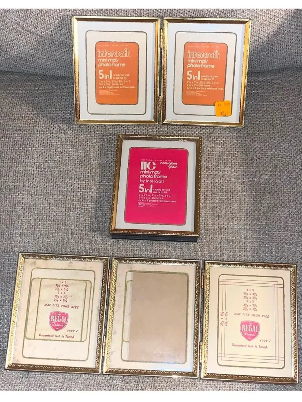 Vintage Mixed Lot Gold Tone Metal Picture Frames (Fits 3.5